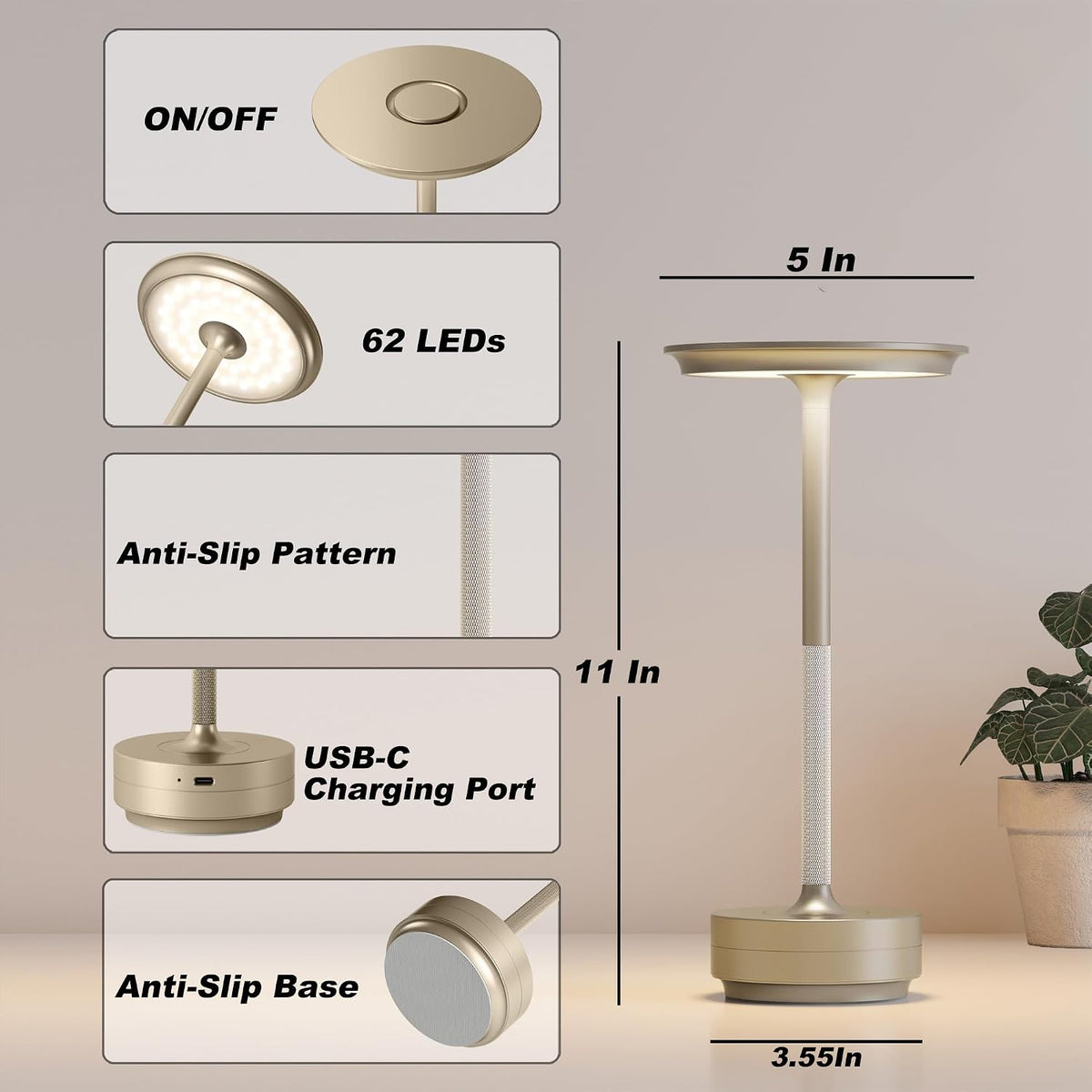 TBBGA 1 Pack Rechargeable Table Lamps Cordless, 5000mAh Outdoor Table Light