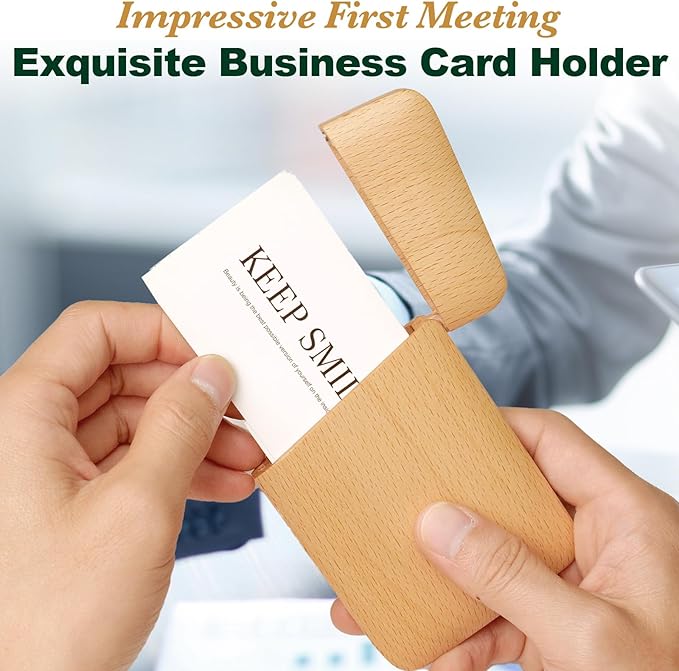 Yookin Wood Business Card Holder Wooden Magnetic Business Card Case Portable - Image 5