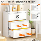 INTERGREAT 3-Drawer White Lateral File Cabinet, Locking Metal Lateral Filing - Image 5