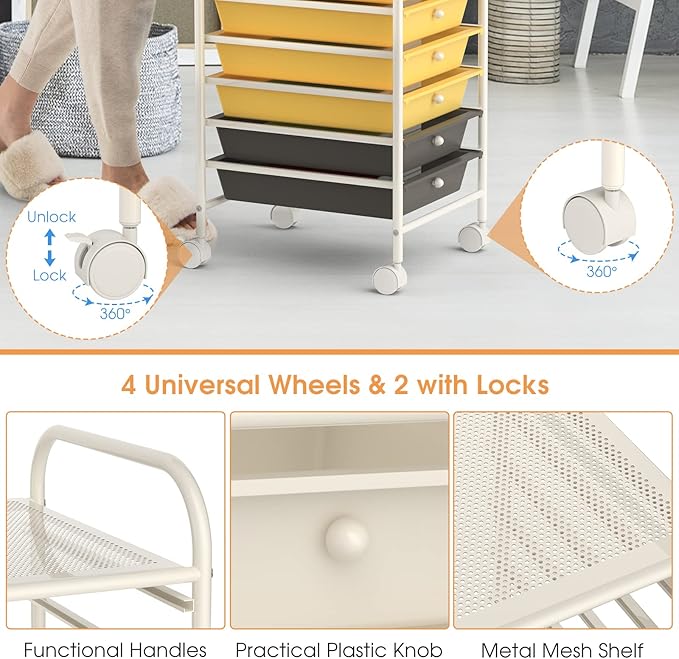 GLACER 10 Drawers Rolling Cart, Storage Cart - Image 4