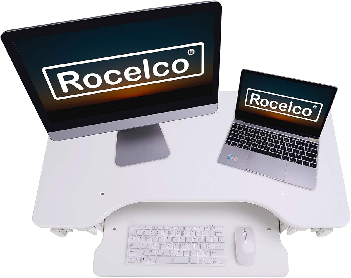 Rocelco 32" Height Adjustable Standing Desk Converter - Sit Stand Comput...