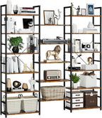 NUMENN Triple Wide 6 Tier Bookshelf, Rustic Industrial Style Bookcases and by NUMENN