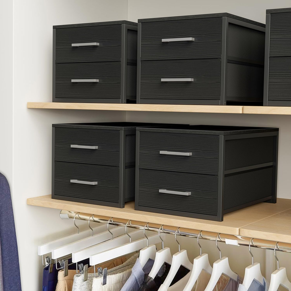 BOLUO Stackable Storage Drawers Narrow Closet Organizers and Storage Fabric B...