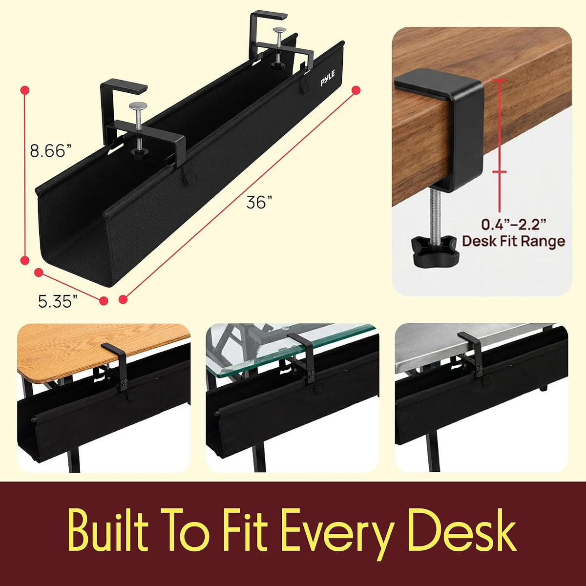 Pyle 36" Under Desk Cable Management Tray, Under Desk Wire Organizer wit...