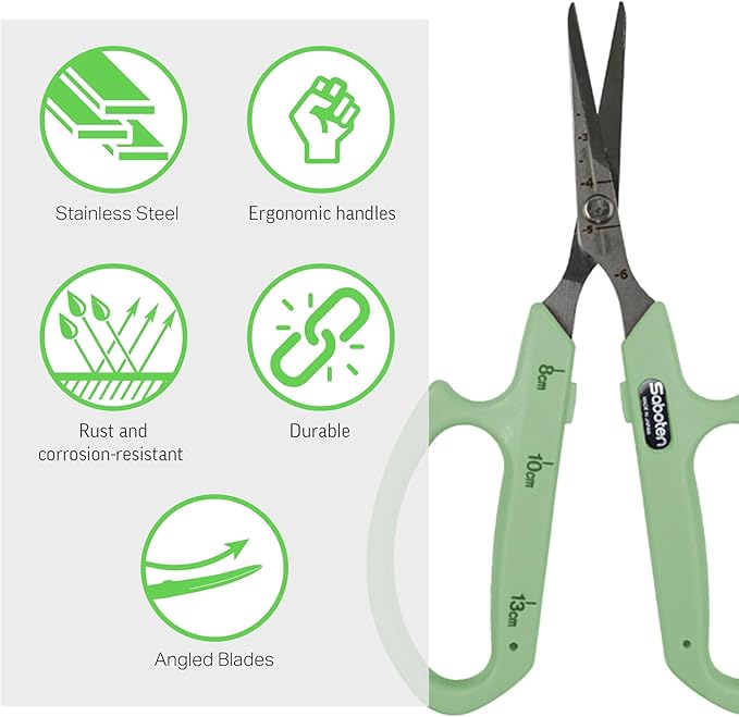 Saboten Stainless Steel Angled Blade Trimming Scissors Green PT-13 160mm - Image 3