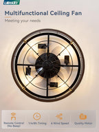 lediary 20" walnut caged low profile ceiling fan, side view