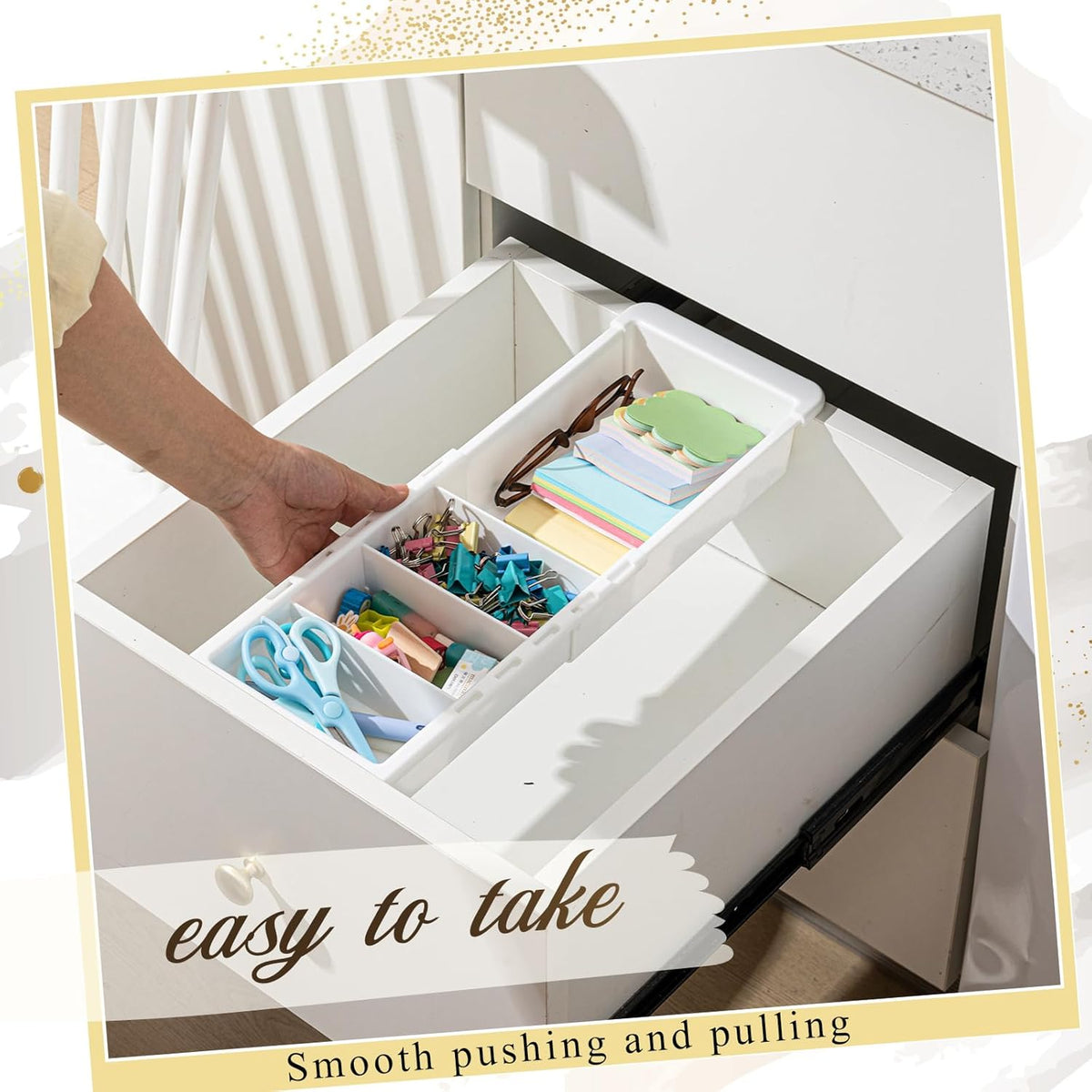 Expandable Deep Drawer Organizer Bins for Desk, White, 5 Pcs