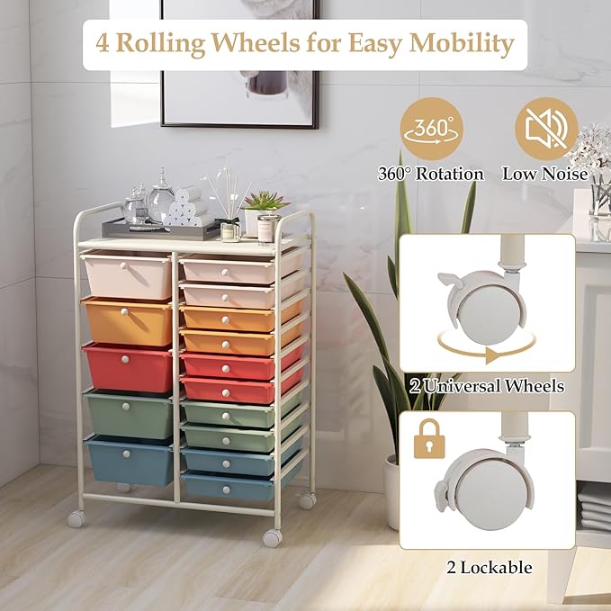 GLACER 15 Drawers Rolling Cart, Storage Cart - Image 7