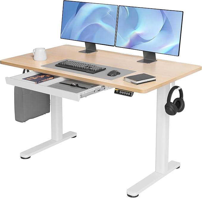 Claiks Standing Desk with Drawers, 48x24 Inch Stand Up Electric Adjustable by CLAIKS