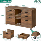 Lateral File Cabinet with Lock, Large Mobile Storage Filing Cabinet with 6 - Image 2