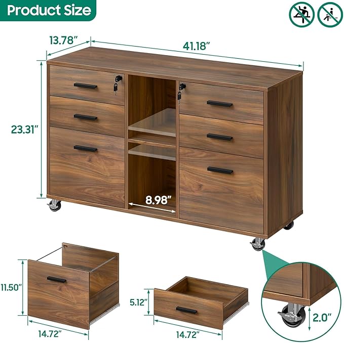 Lateral File Cabinet with Lock, Large Mobile Storage Filing Cabinet with 6 - Image 2