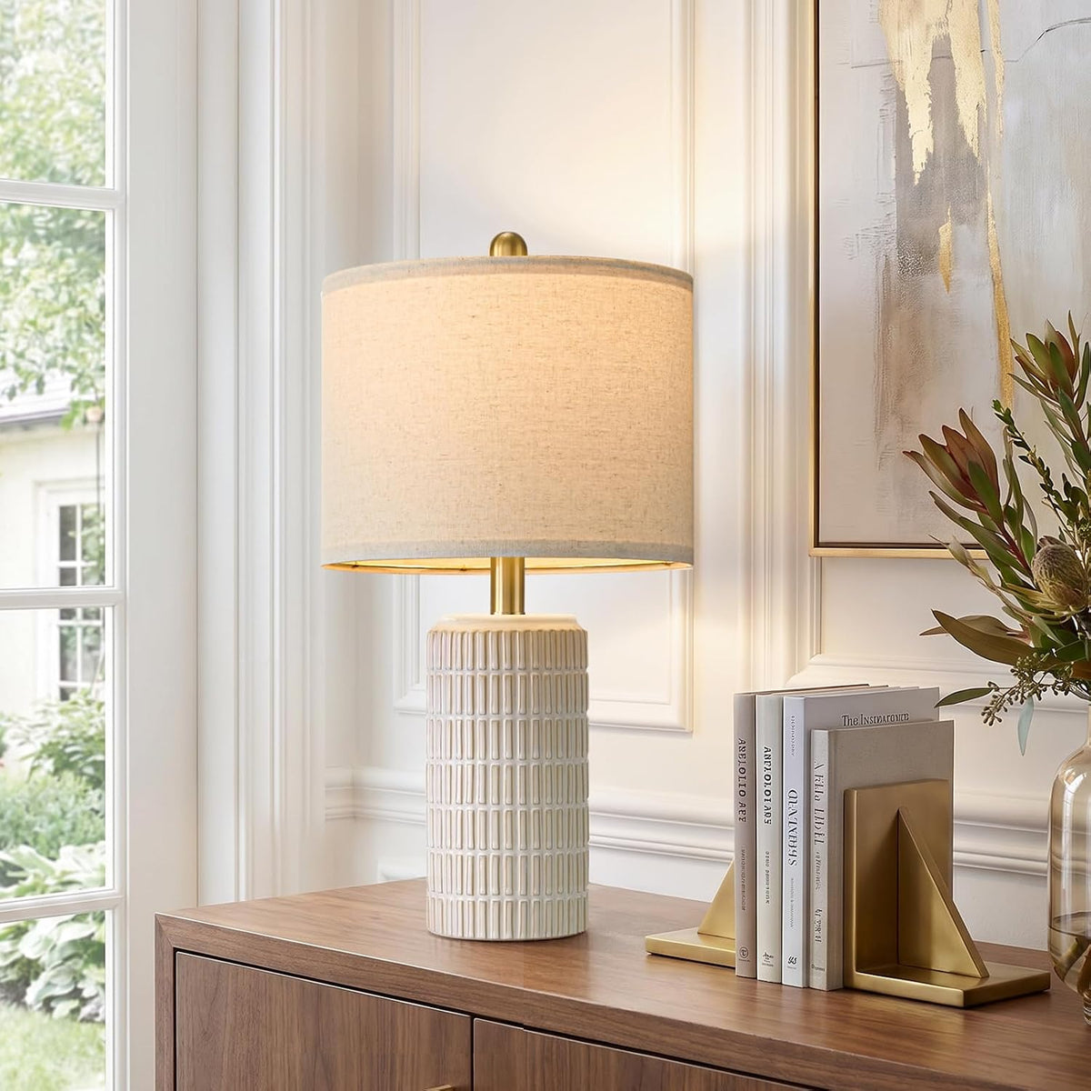 pokat 20.75" small modern ceramic table lamps set on a desk or shelf