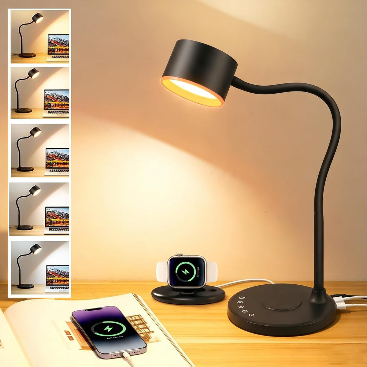 lifmira desk lamp with 2 usb charging ports, main product view