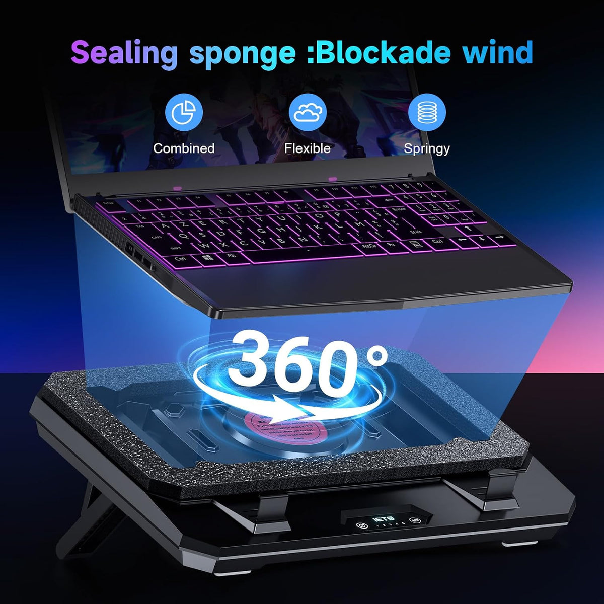IETS GT300 Upgraded Laptop Cooling Pad with Adjustable Stand, Turbo Boosted C...