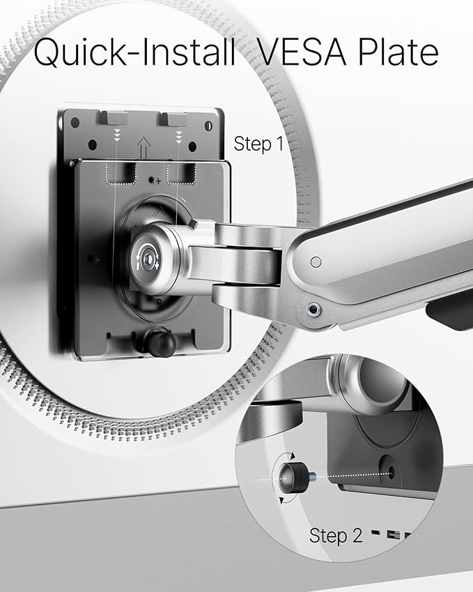 monTEK Deluxe Monitor Arm up to 40 Inch Holds 26.4 lbs Curved Screens Aluminum - Image 7