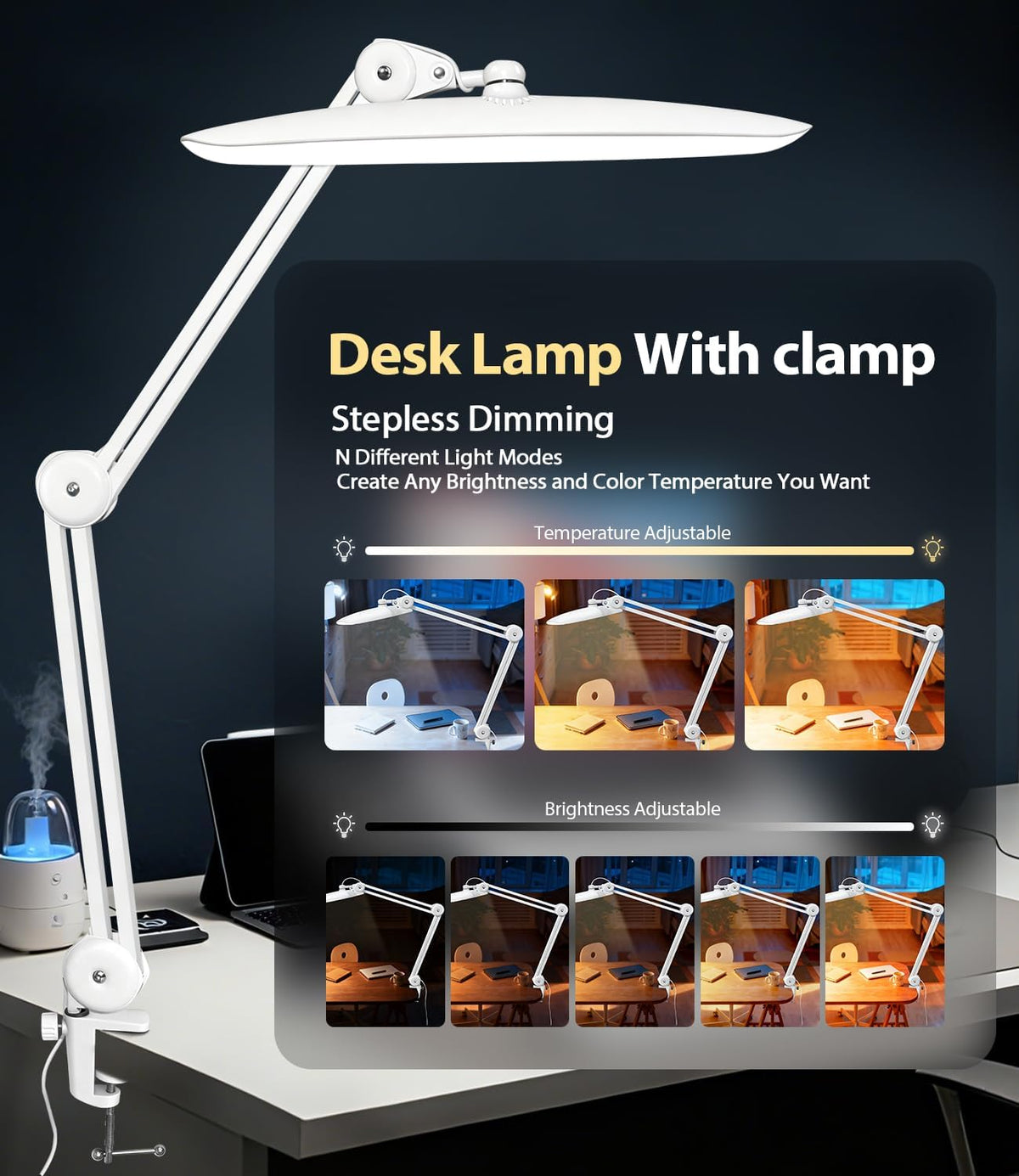 Led Desk Lamp with Clamp, Eye Caring Architect Desk Light for Home Office, Du...