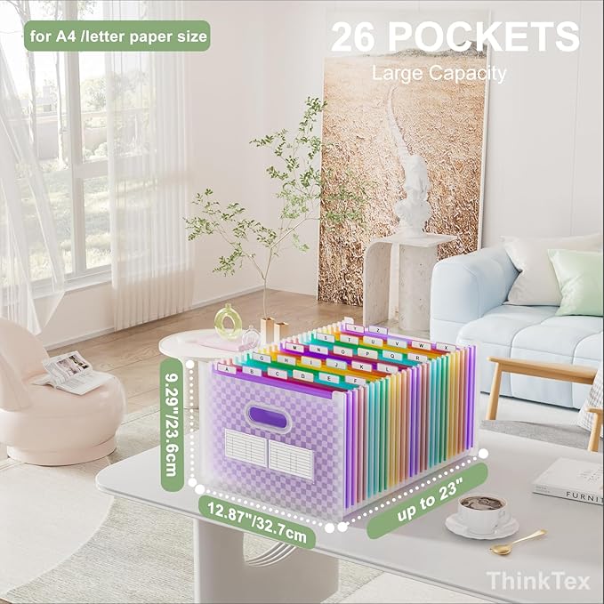 ThinkTex 26-Pocket Accordion File Organizer, Upright & Open Top, A–Z Colorful - Image 2