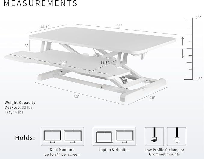 VIVO 36 inch Desk Converter, K Series, Height Adjustable Sit to Stand Riser - Image 3