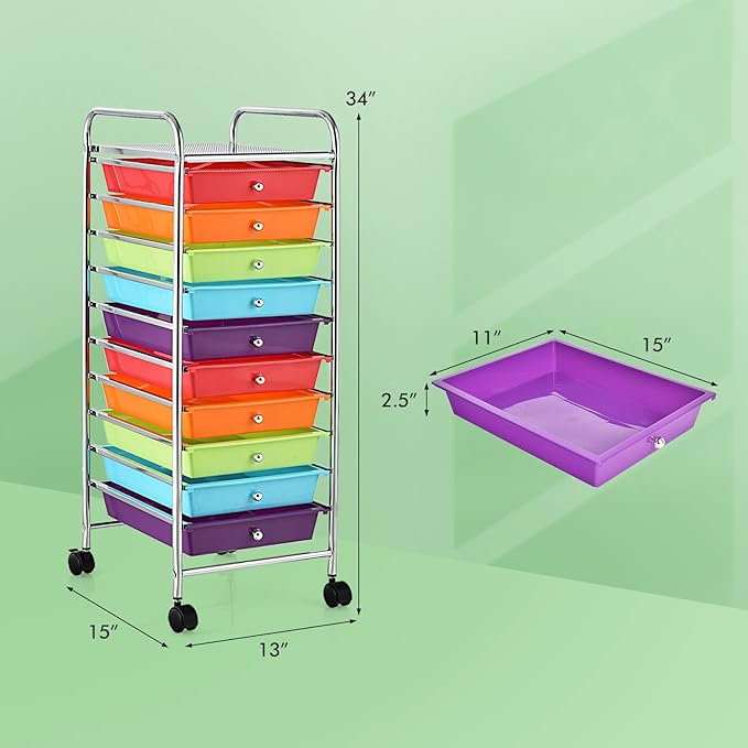 GLACER 10 Drawers Rolling Cart, Storage Cart - Image 3