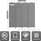 cocosica Paper Rope Room Divider, 4 Panel Wood Mesh Woven Design Screen - Image 3