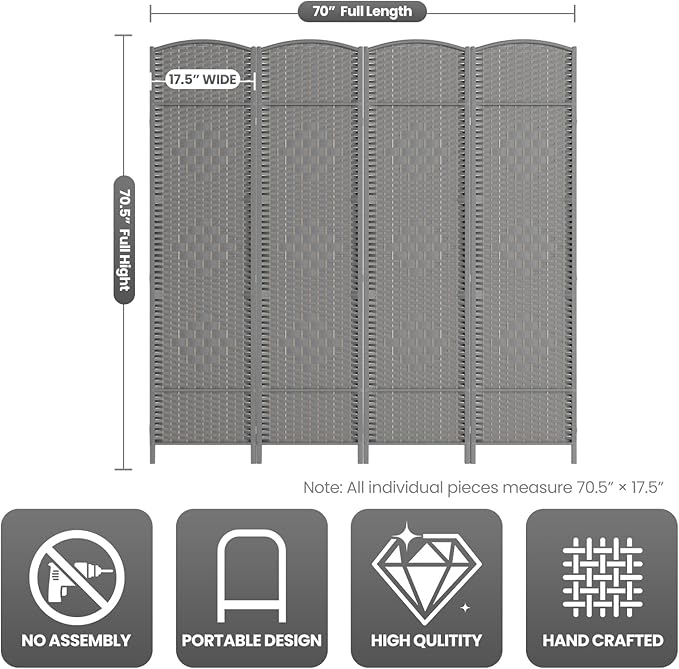 cocosica Paper Rope Room Divider, 4 Panel Wood Mesh Woven Design Screen - Image 3