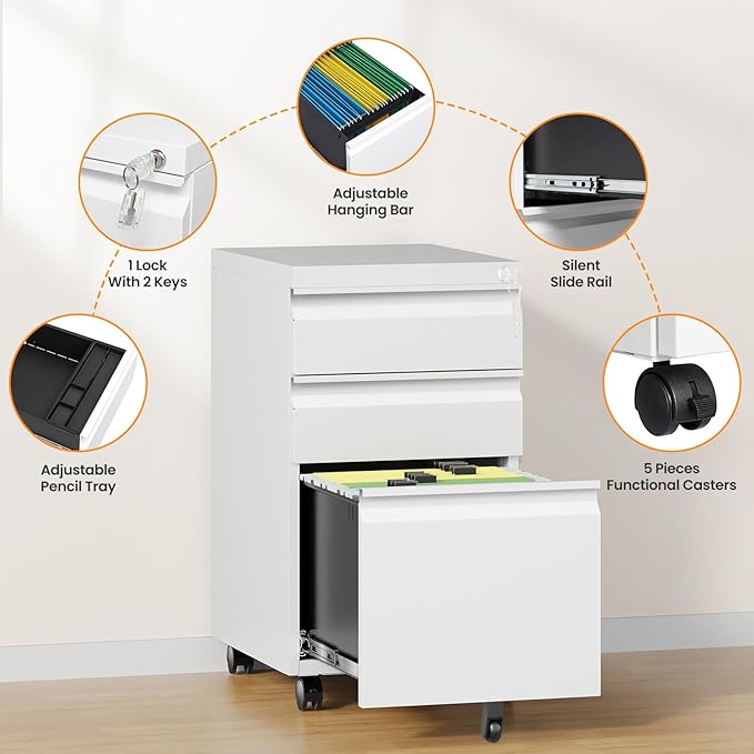 AFAIF 3 Drawer Mobile File Cabinet - Image 6