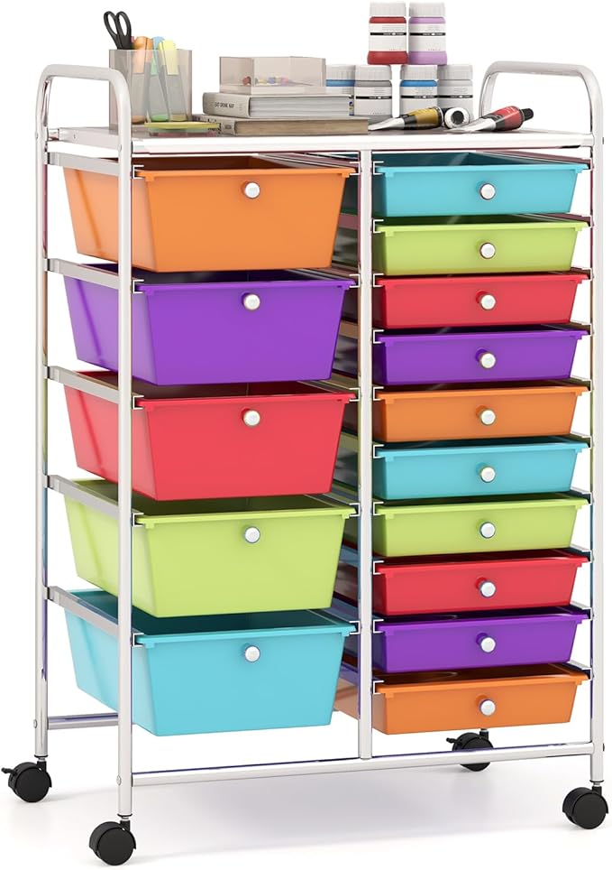 Giantex 15-Drawer Organizer Cart Office School Storage Cart Rolling Drawer Cart by Giantex