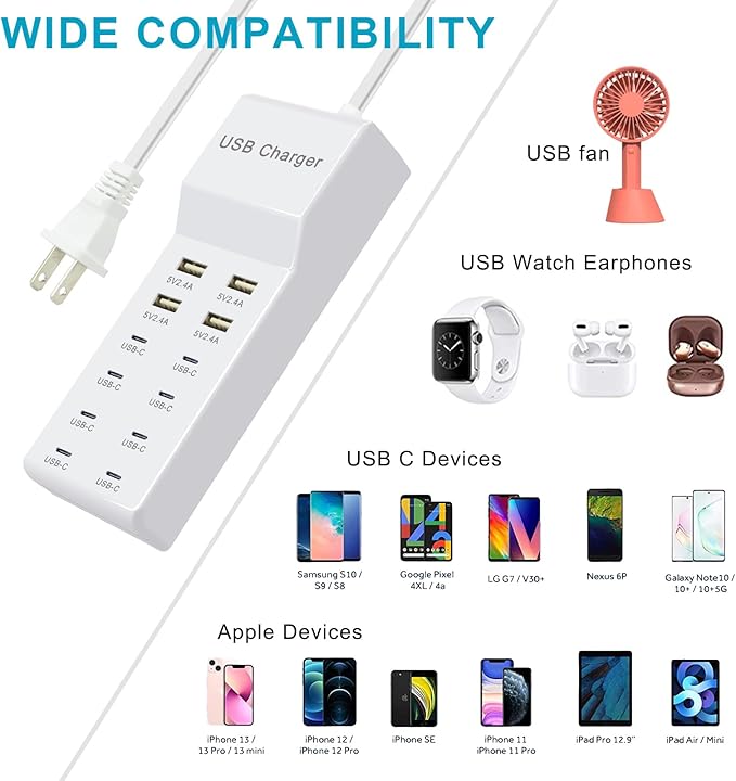 USB Charger, 12-Port Charging Station Compatible - Image 3