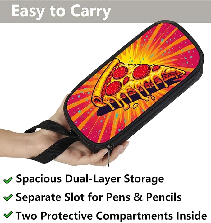 AnySmic Pizza Pencil Case for Boys Girls, Large Durable Pencil Pouch for Kids - Image 3