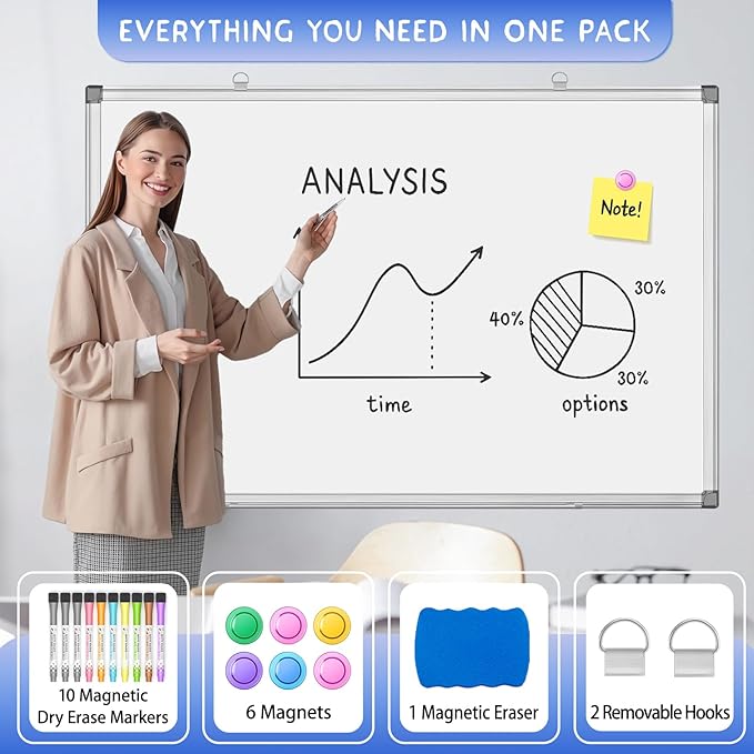 Grtard 36" x 24" Magnetic Dry Erase Whiteboard - Image 2