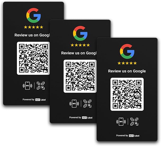HotLabel Review Card 3-Pack + For Boosting Business Reviews + Black + NFC Tap & by Hotlabel