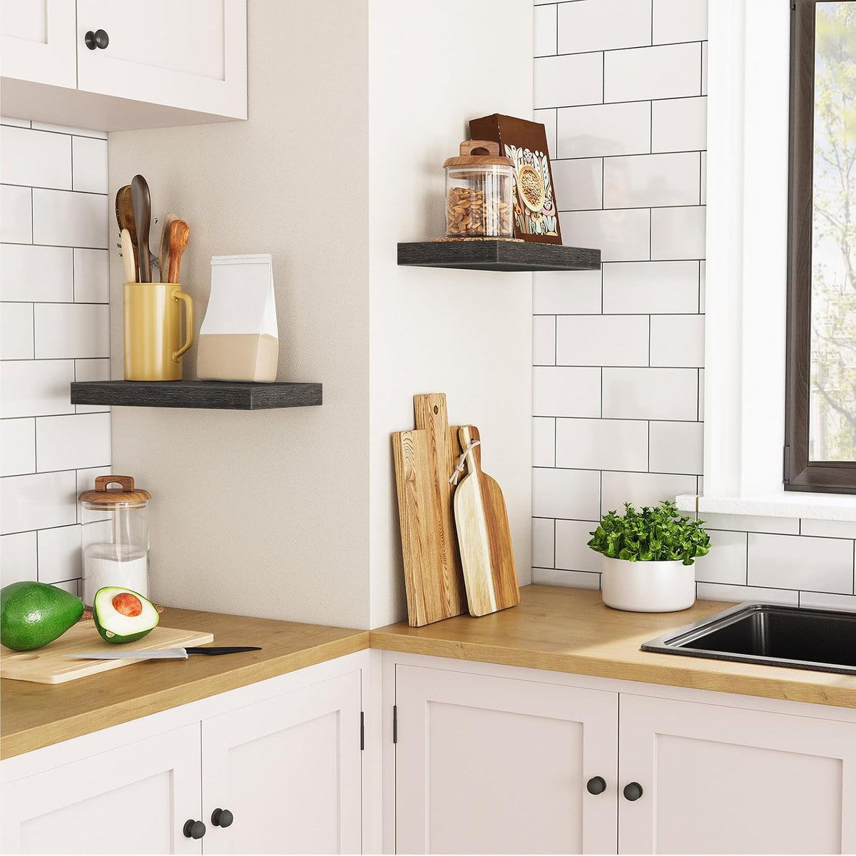 HOOBRO Floating Shelves for Wall, Wall Mounted Shelf Set of 2, 15.7" Han...