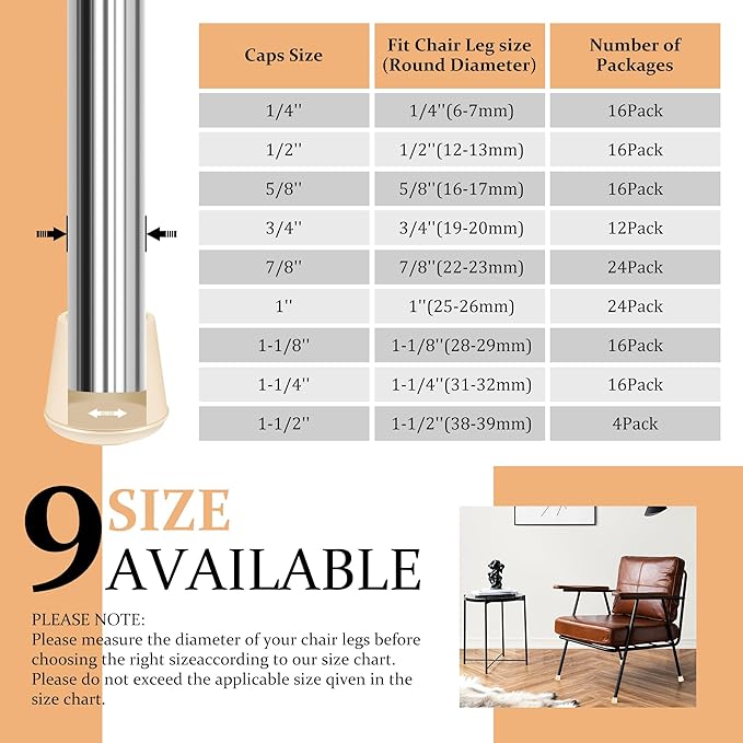 1" Round Rubber Chair Leg Tips Caps, Chair Leg Floor Protectors, Non-Slip - Image 6