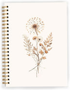 JWVK Boho Floral Spiral Notebook, Rustic Neutral Flower Herbs Notebooks by JWVK