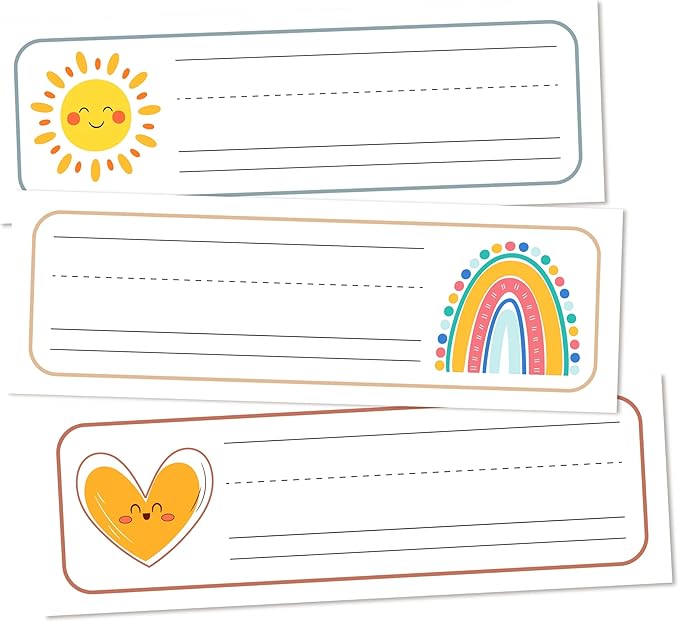 30 Name Tags for Classroom Cubbies, 3x9 in Rainbow Sunshine Name Plates for by OXRUN
