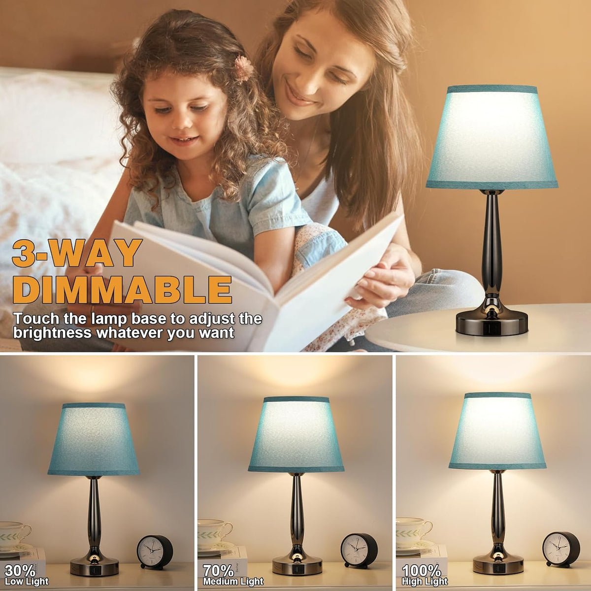 Kakanuo Touch Table Lamp for Bedroom, Small Bedside Lamp with USB C Port