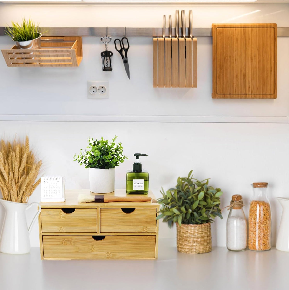 Charmewooden Bamboo Desk Organizer with 3 Drawers, Countertop Organizer with ...