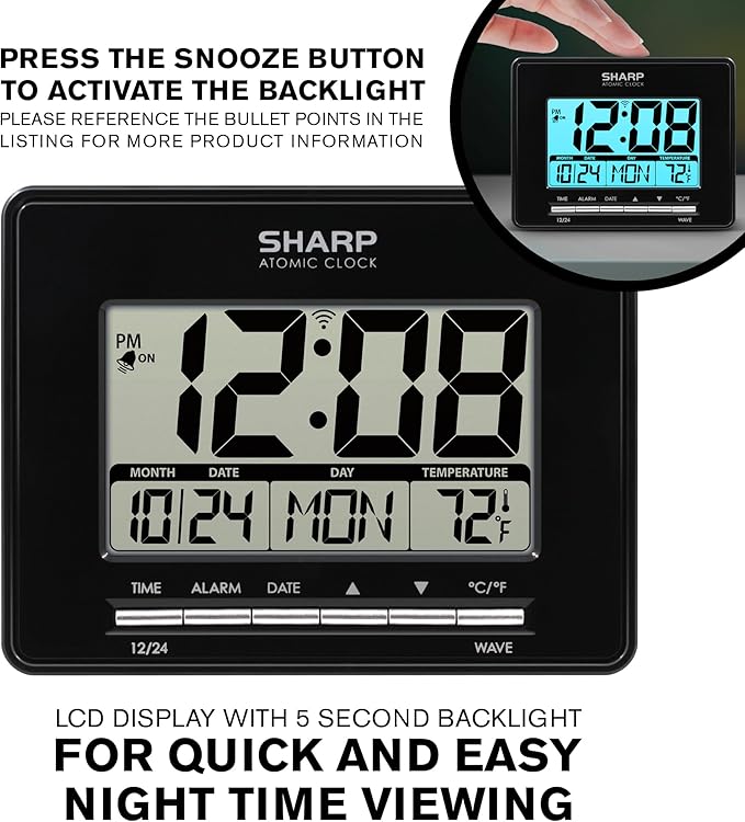 Sharp Atomic Desktop Clock – Auto Set Digital Alarm Clock - Image 3