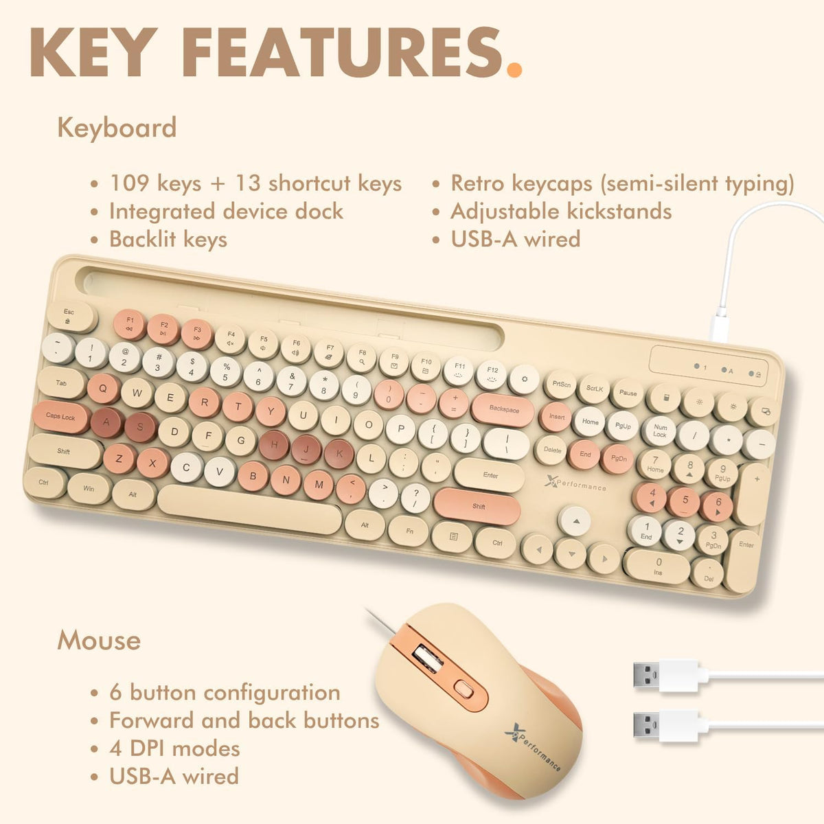 X9 Wired Keyboard and Mouse Combo with Phone/Tablet Holder - Full-Sized 109 K...