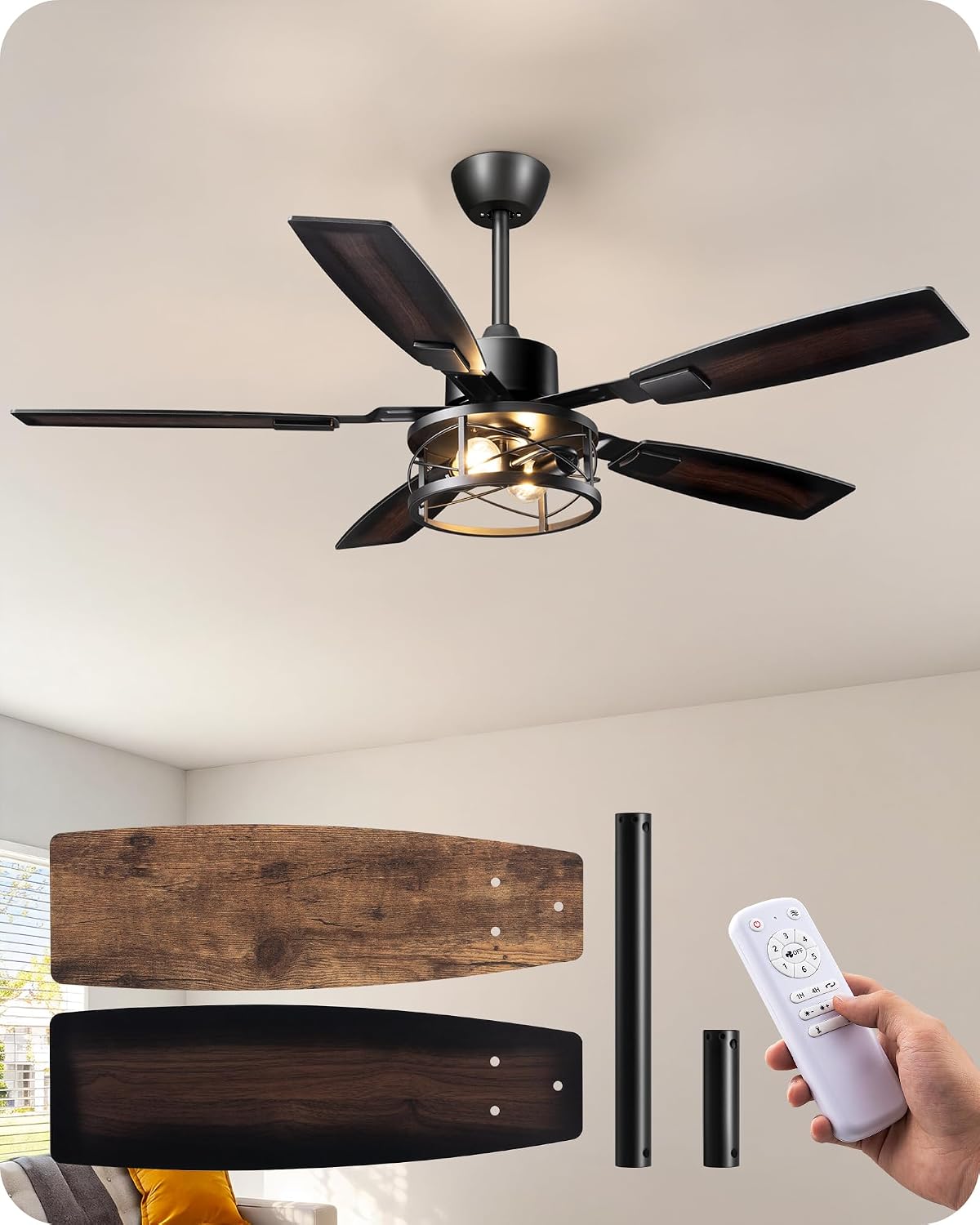 edishine 52" farmhouse ceiling fans with light and, main product view