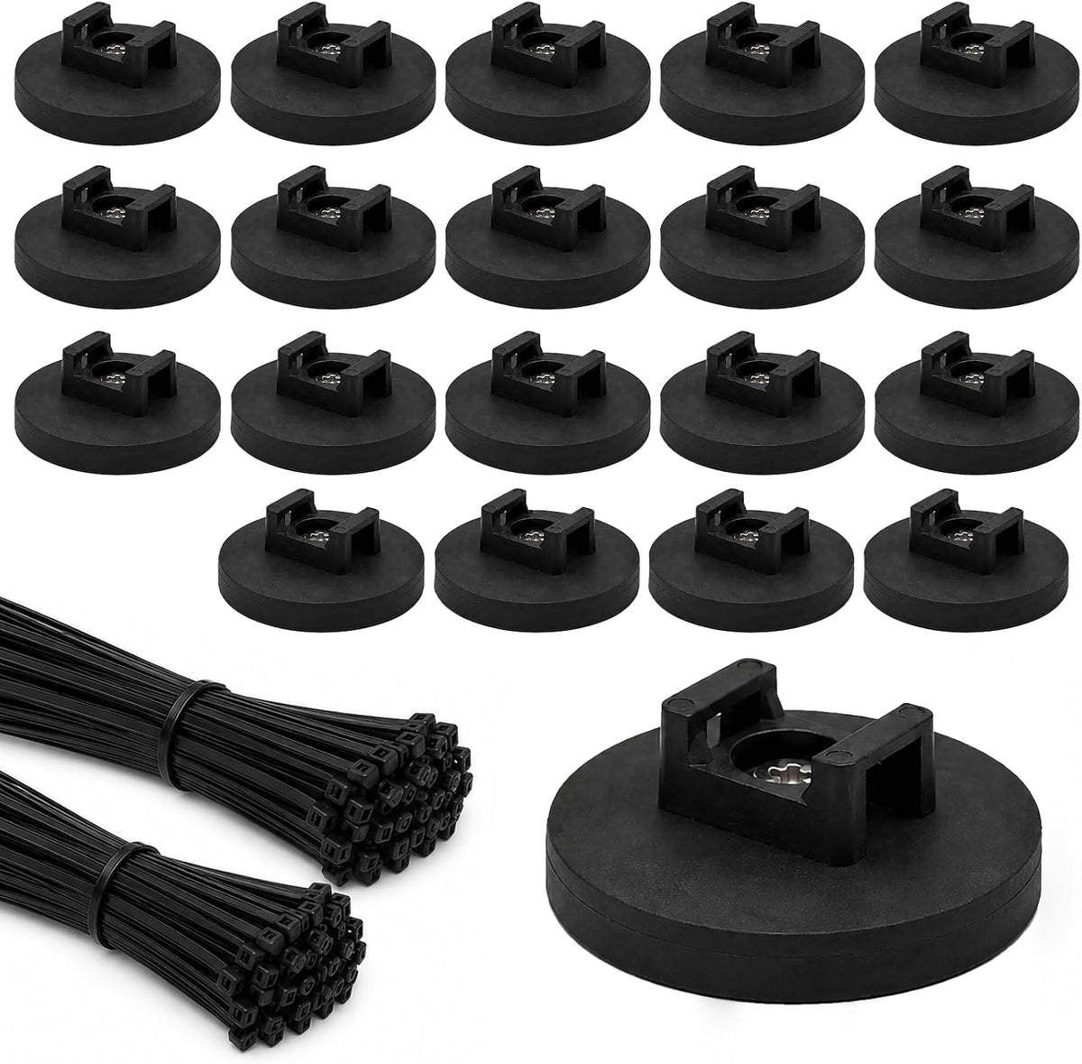 20 Pcs 43 mm Magnetic Zip Tie Mounts with 200 Black Zip Ties, 25 lb Vertical ...