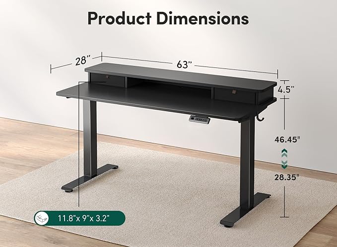 FEZIBO 63 x 28 Inch Deeper Height Adjustable Electric Standing Desk - Image 3