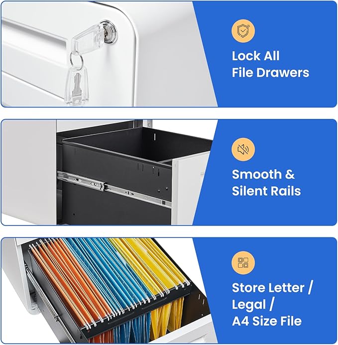MIIIKO Mobile Filing Cabinet 3 Drawer, Filing Cabinets - Image 8