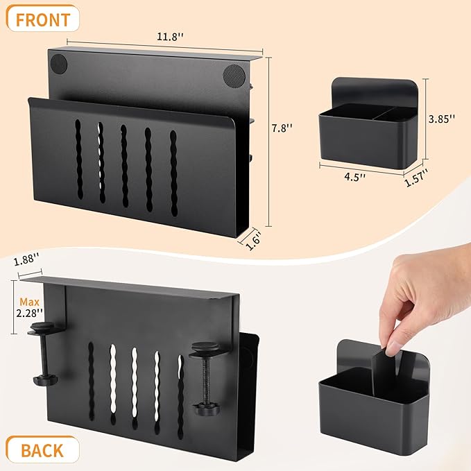 Henitol Desk Side Storage with Pen Holder, No Drill Hanging Desk Organizer - Image 2