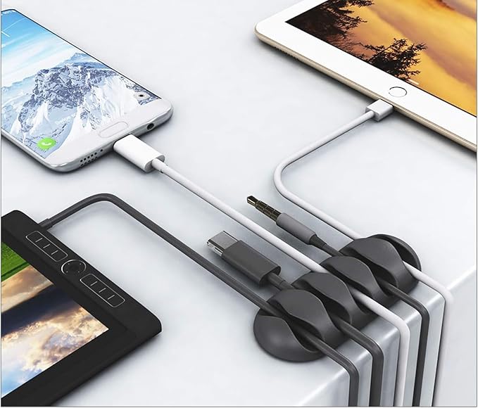 OHill Desk Cable Management Cord Organizer, 24 Pack Black Self Adhesive Cord - Image 3