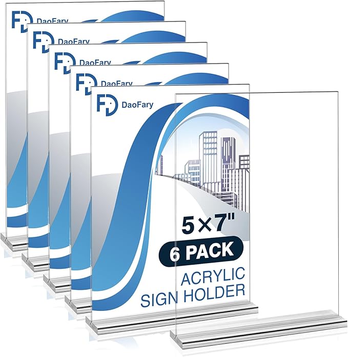 Daofary Acrylic Sign Holder 5 x 7 Inches 6 Pack, Double-Sided Stand up Table by Daofary