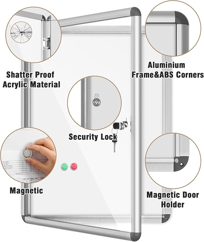 Mifuro 26"x20" Enclosed Bulletin Board, Lockable Weather-Resistant Aluminum - Image 3