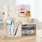 comix desk organizer with 2 drawer, beige 360° showing dimensions