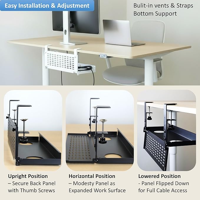 AEONS Universal Under Desk Cable Management Tray-Clamp Mount Hinged Swing - Image 5