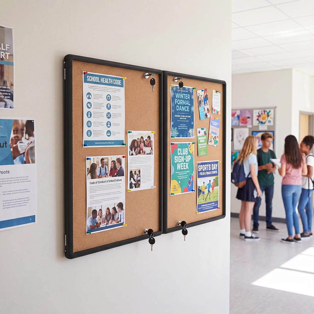 Goplus Enclosed Bulletin Board, 47.5” x 35.5” Lockable Cork Notice Board